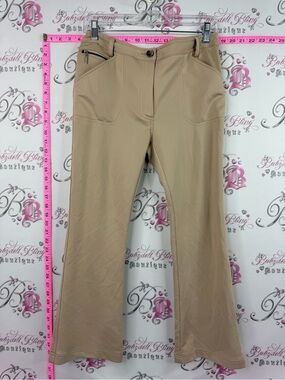 Birdy & grace pants crop Stretch Flare Pants in Tan with Front Zip Pocket